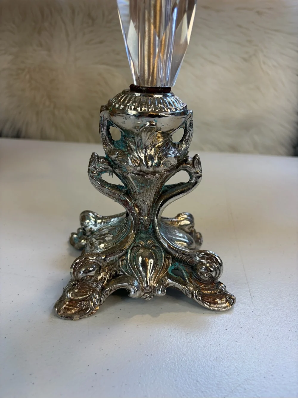 Vintage Silver Tone Crystal Double Arm Candelabra Candle Holder Baroque Decor - Picture 7 of 11
